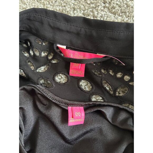 Lilly Pulitzer Maxi Dress Women Sz 00 Eyelet Button-Down Black Dressy Dress - Picture 5 of 13